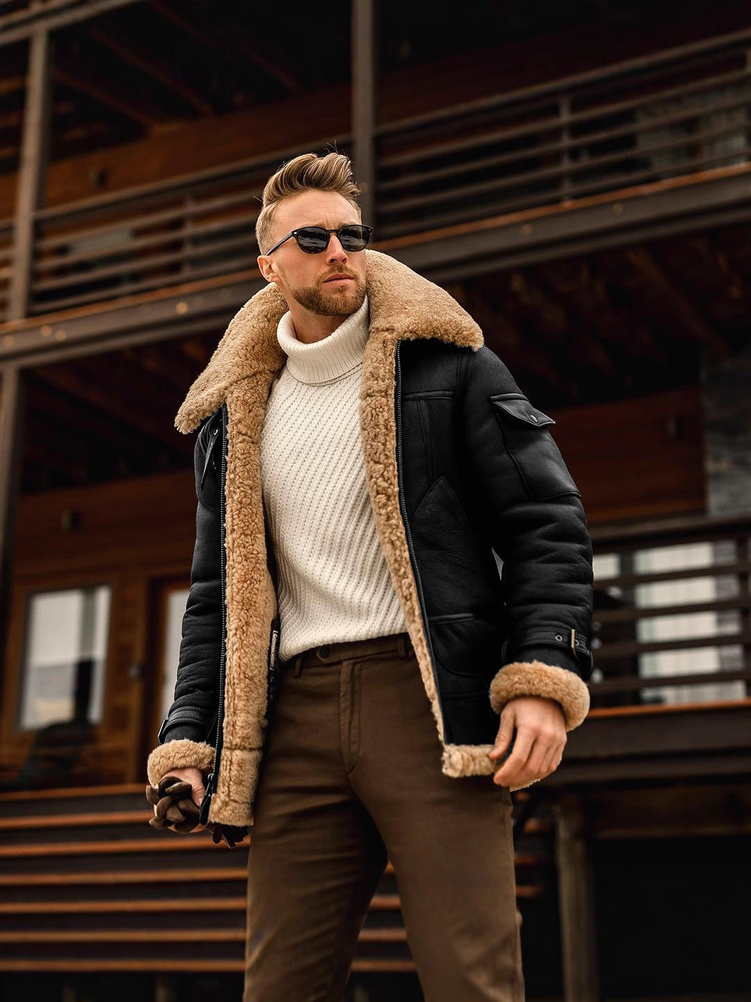 Manteau d'hiver pour hommes à la frontière Veste en cuir composite de grande taille