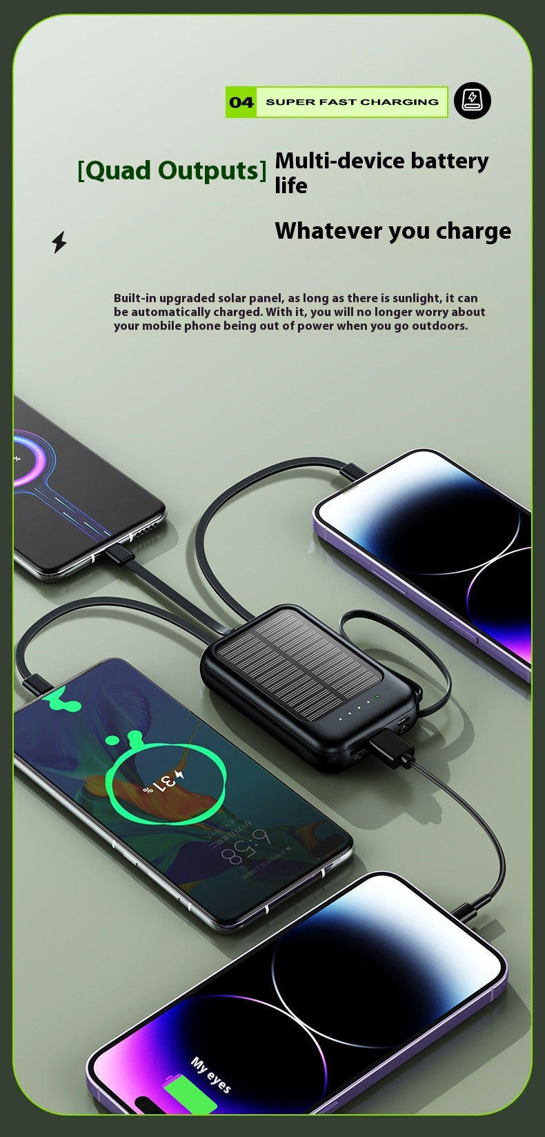 Unité de recharge solaire avec câble Camping Portable Grande Capacité Alimentation Mobile