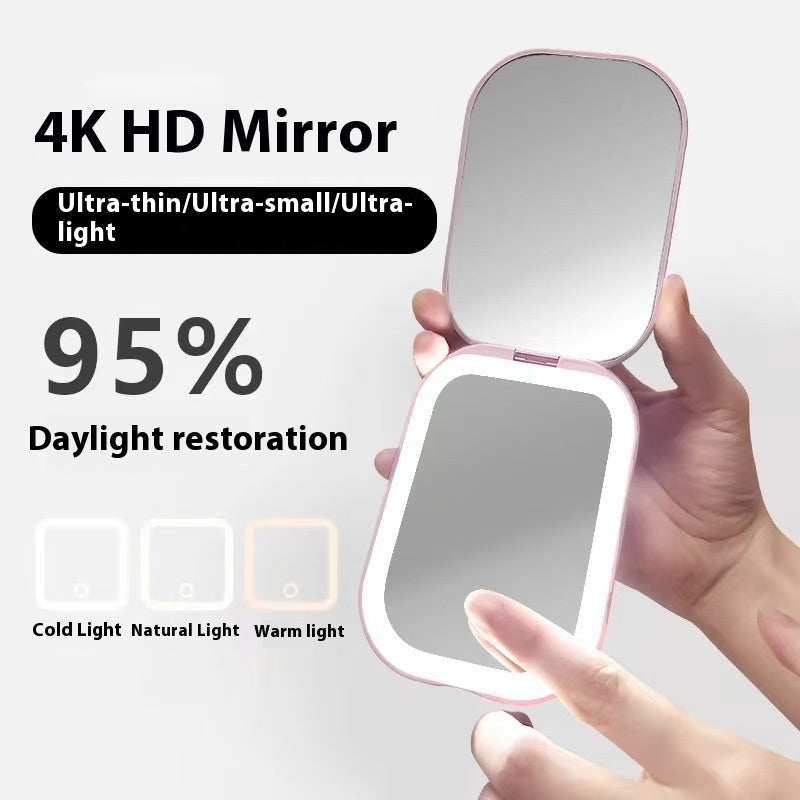 Miroir cosmétique pliable ultra-mince avec lumière tricolore légère