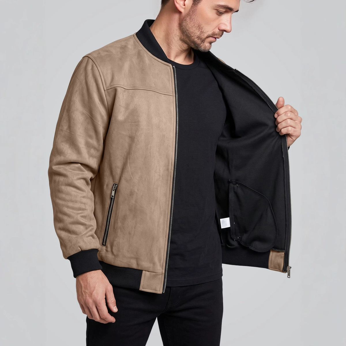 Veste de vol Suede Solid-color Zip-up Vintage Outerwear