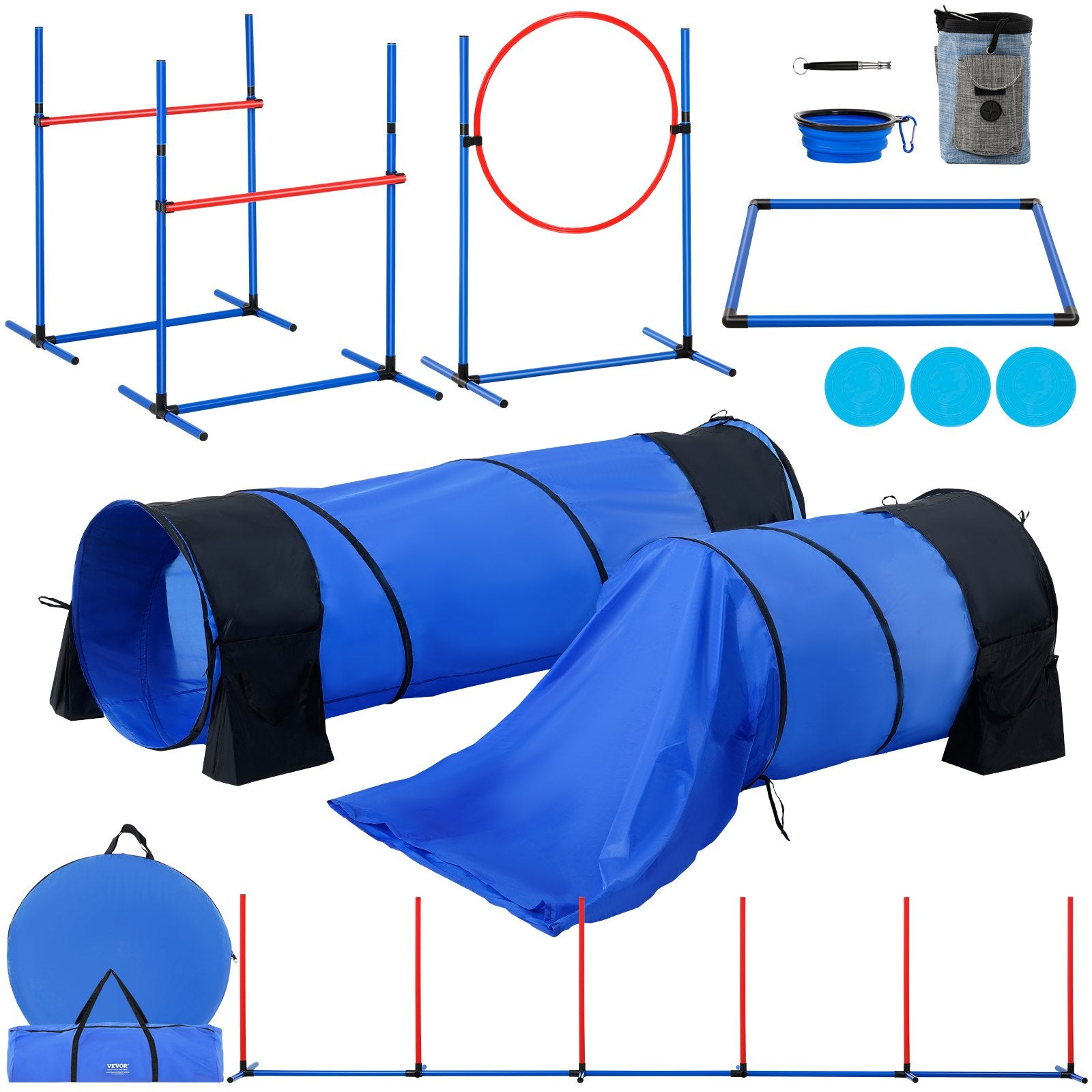 Équipement d'entraînement sur l'agilité des chiens 7 PCS Set W/ Hurdles 2 tunnels Jump Ring