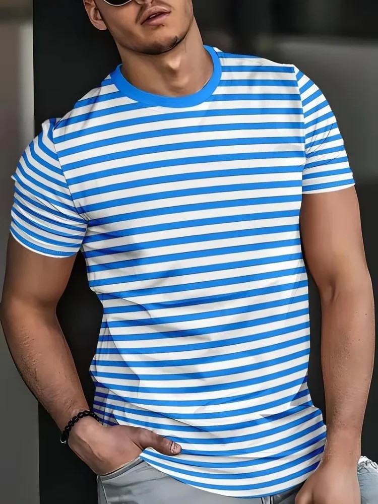 T-shirt casual classique et stripe imprimé 3F