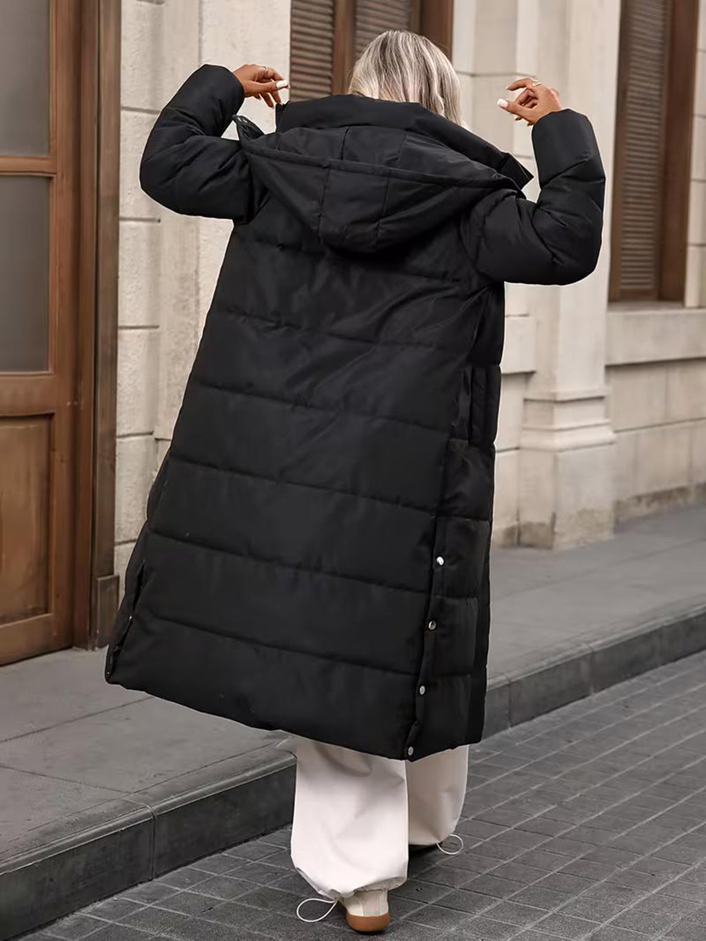 Women's Long Hooded Black Coat