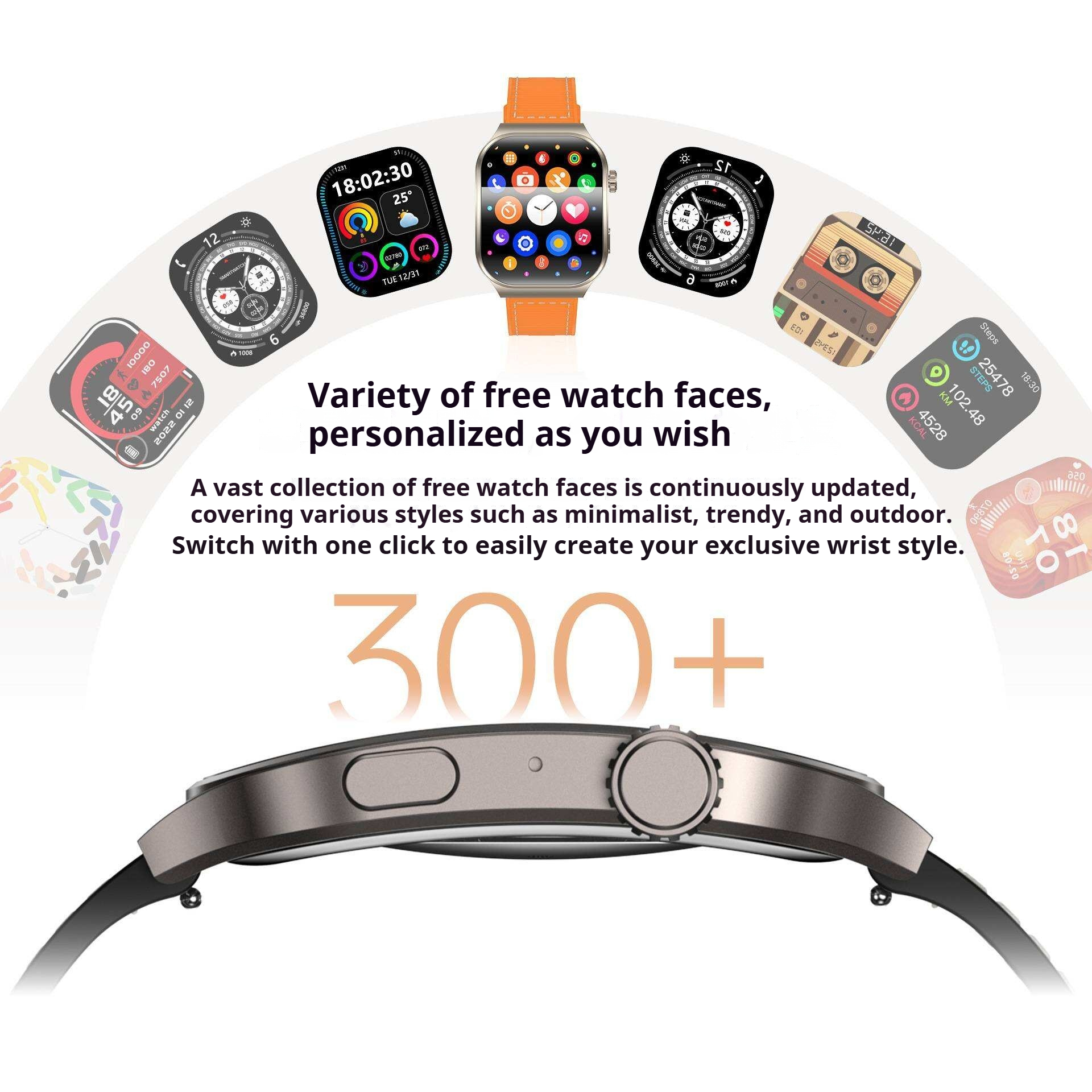 KP-S112 Modèle de montre intelligente à écran courbé avec appel de fréquence cardiaque Surveillance de la santé Oxy du sang