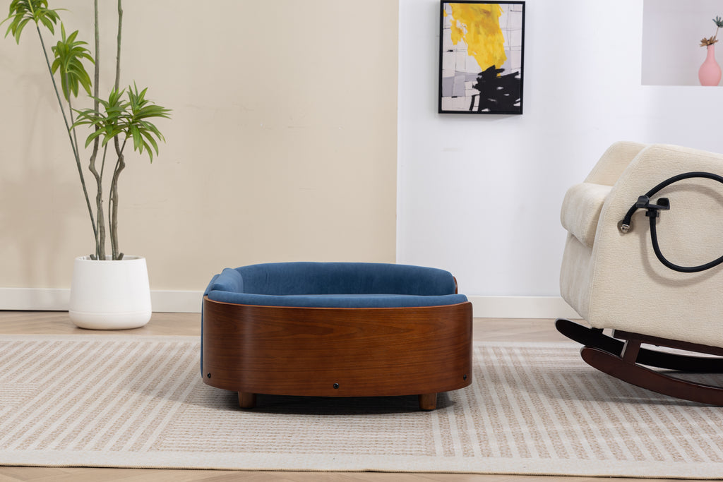 Style scandinave Lit de chien élevé Sofa Pet avec pieds en bois massif et noyer Bent Wood Bac