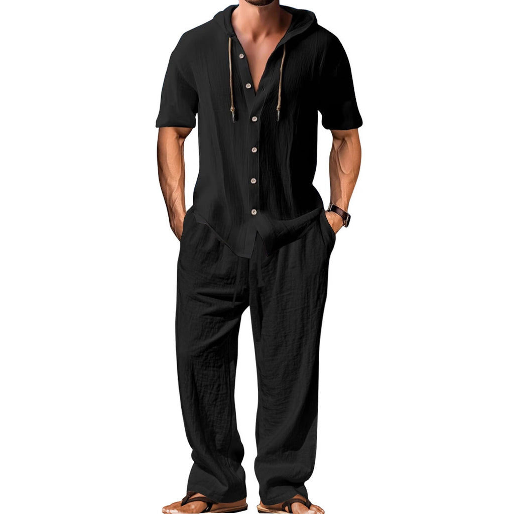 Chemise à manches courtes en lin et pantalons détendus