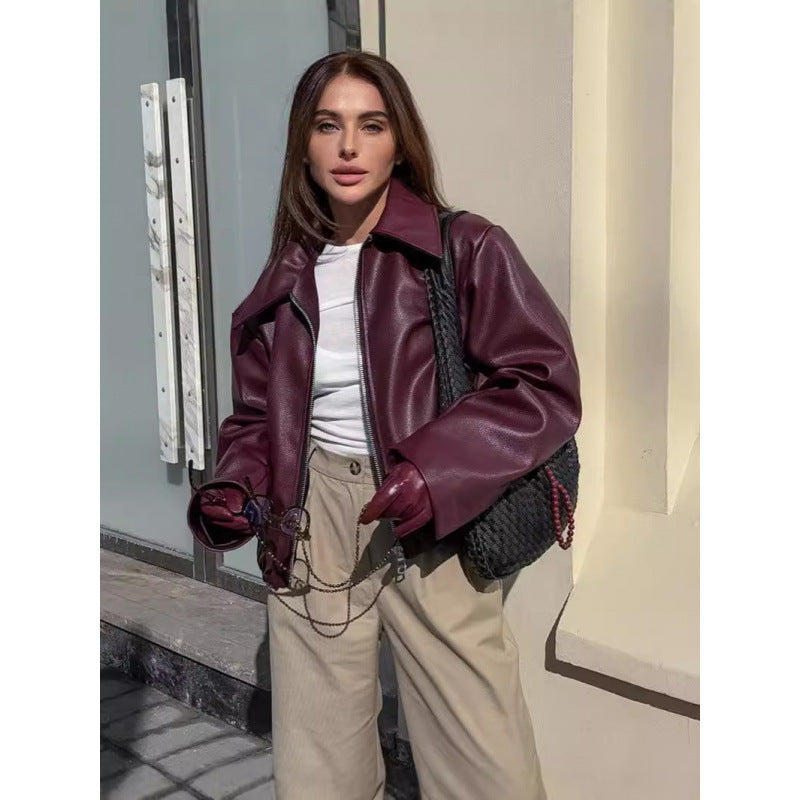 Elegant soft leather jacket for women