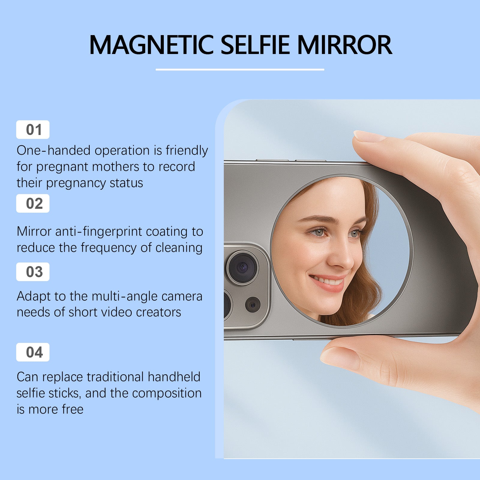 Jue Fish Magnetic Selfie Mirror Pratique pour les voyages en plein air