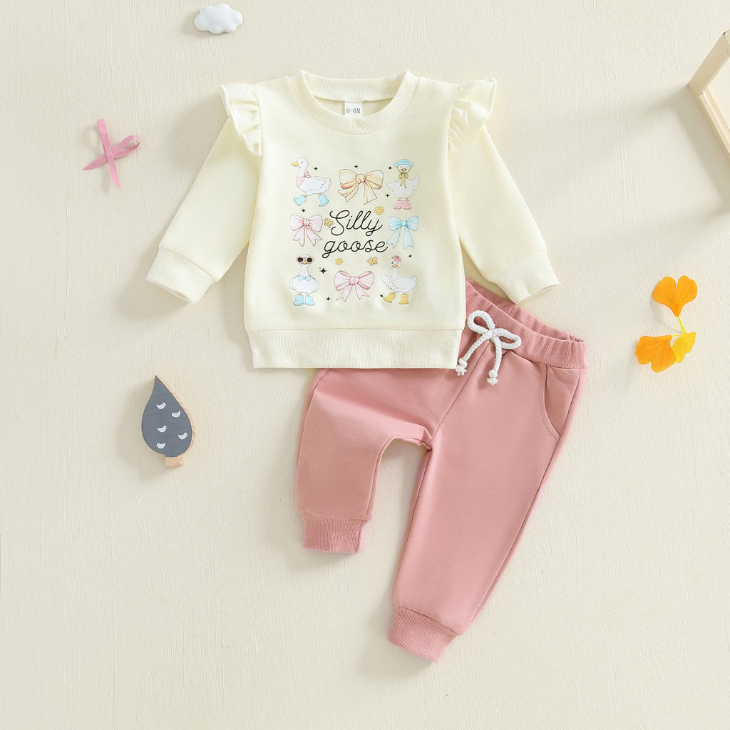 Bébé Filles Duck Et Letter-print Hoodie Set