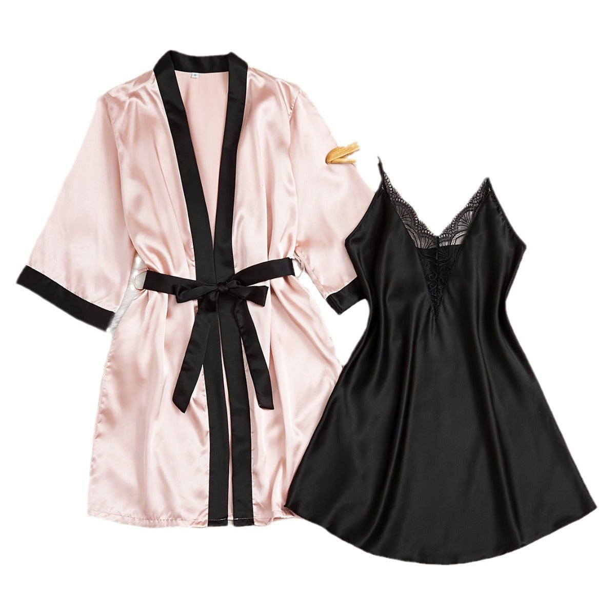 Faux femmes peignoir en soie et Pajama ensemble à deux pièces
