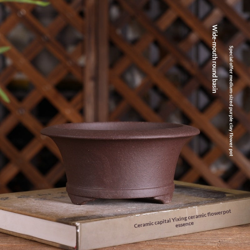 Pot à fleurs Zisha de taille moyenne avec une large bouche et une plante ronde et Bonsai Pot