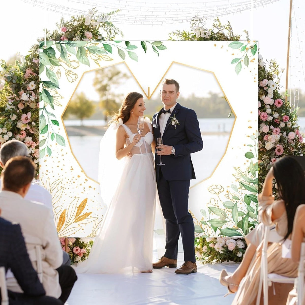 Cutout de coeur de mariage 200 X 180 Cm Arche de mariage avec 2 ciseaux Feuille de lit avec coeur Weddin
