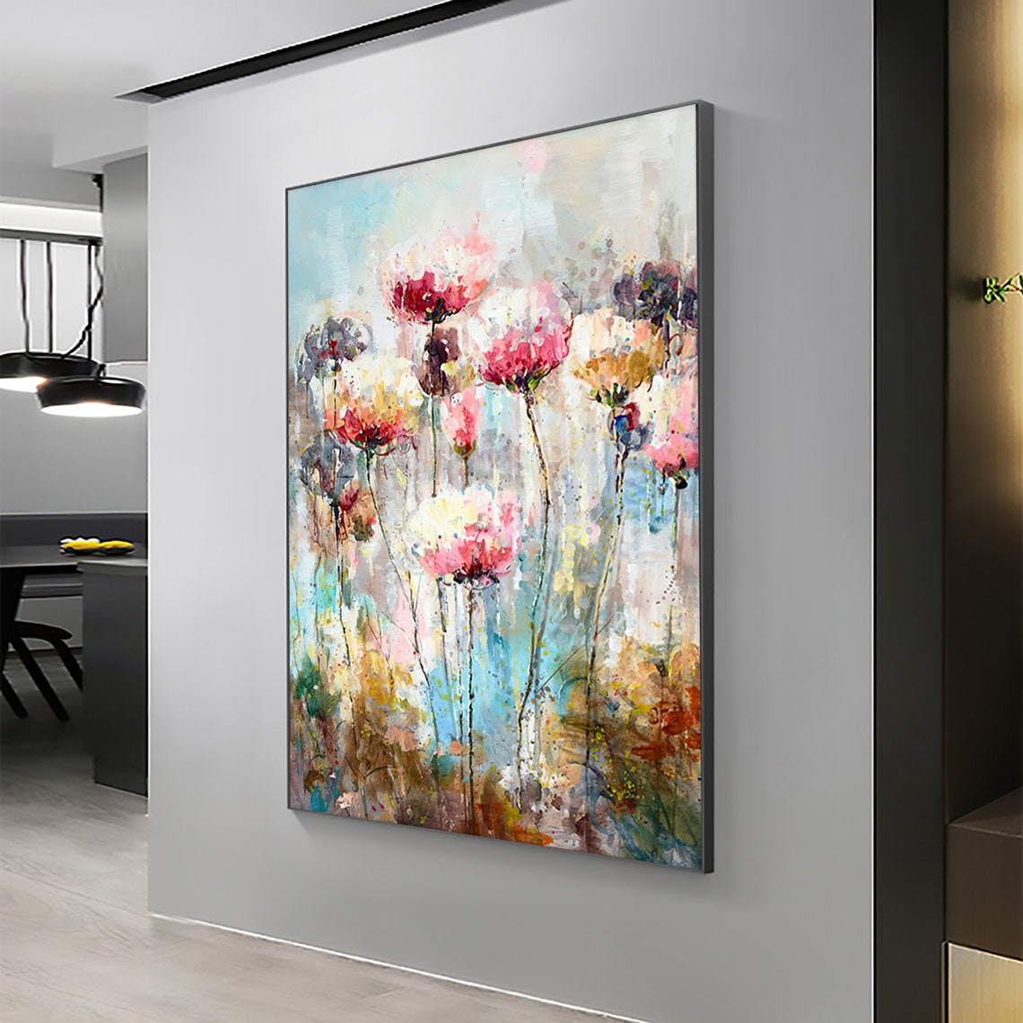 Huile florale sur toile peinte à la main