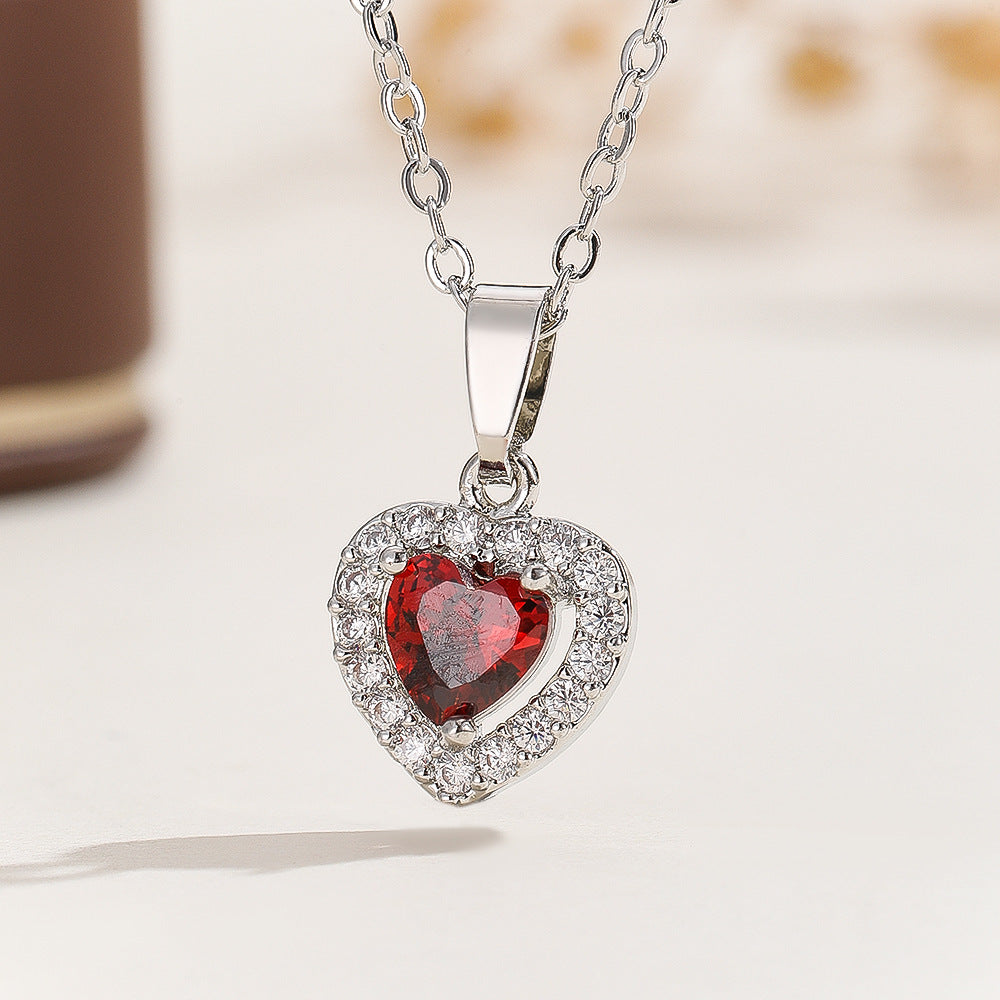 Collier de chaîne de clavicule de coeur Zircon doux et Edgy