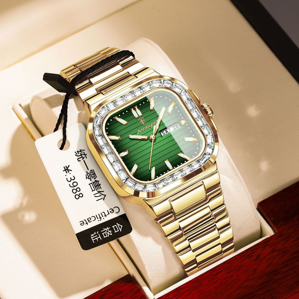 Double calendrier hommes montre diamant