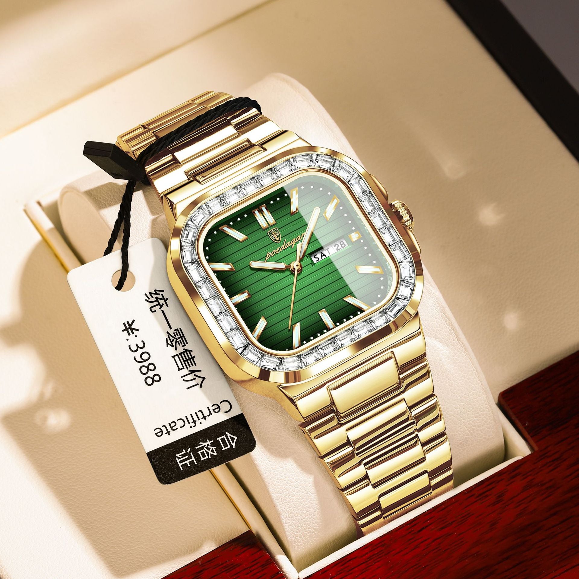 Double calendrier hommes montre diamant