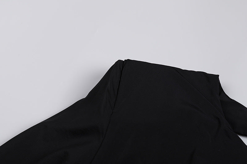 Sexy Backless Noir manches longues Hollow Flower Tassel Robe de décoration