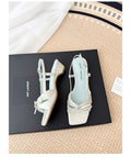 Femme Été Mode Française Versatile OneStrap Strass Bow SquareToe OpenToe Elegant