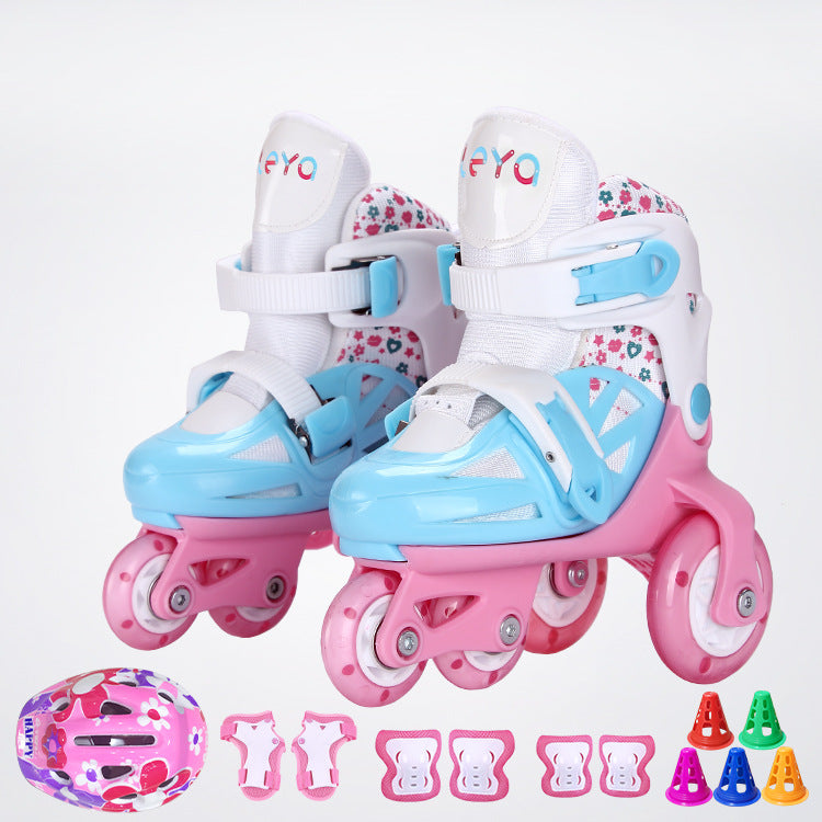 Ensemble complet de patins à roulettes pour enfants à double rangée réglable