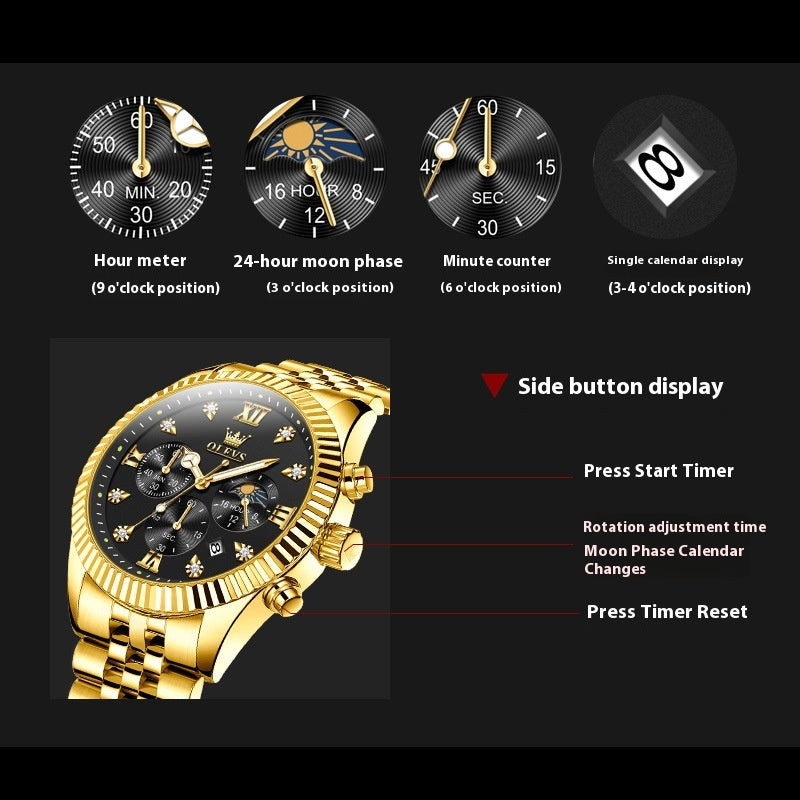 Montre Quartz d'Or tendance homme