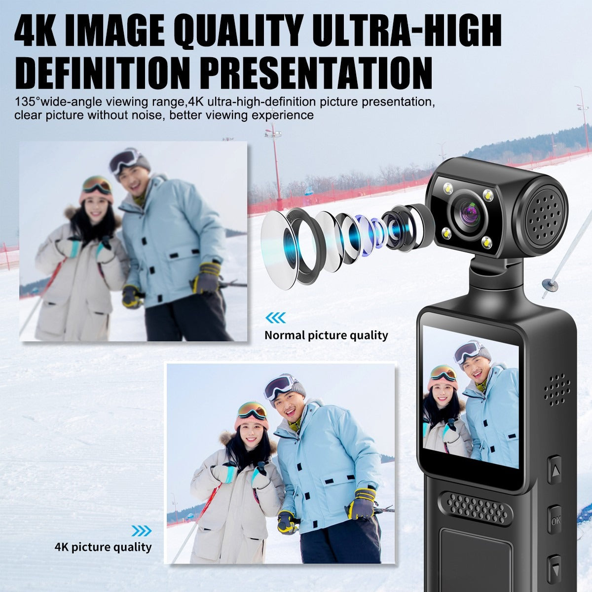 HD 4K Pocket Action Camera Rotation WiFi Vlog Caméscope Sports portables DV
