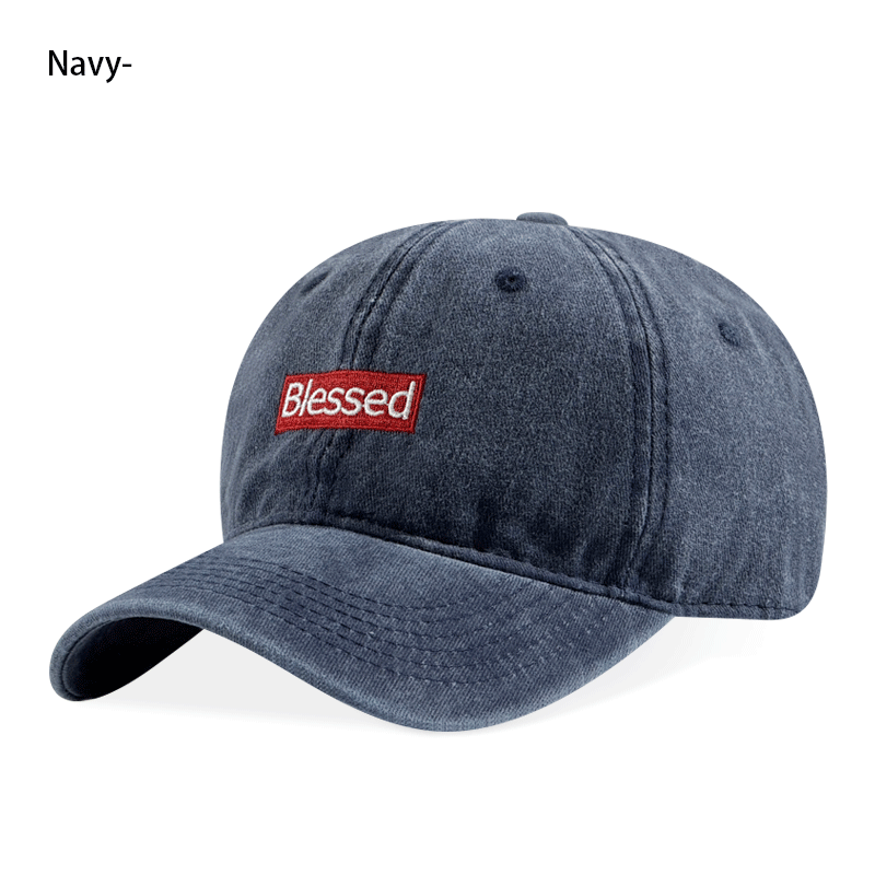 Vintage Lavé Bienheureux Brodé Casquette de Baseball Ajustable Unisexe Streetwear Chapeau de papa