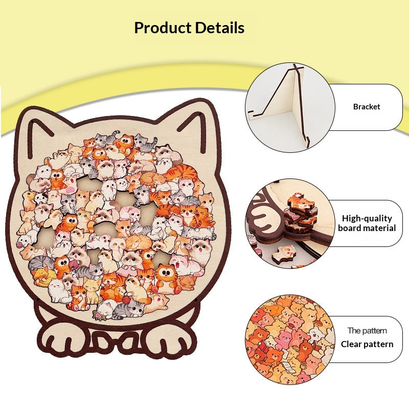 Puzzle en bois Forme de chat mignon Challenging pièces irrégulières avec cadre 3D conception de chat bois