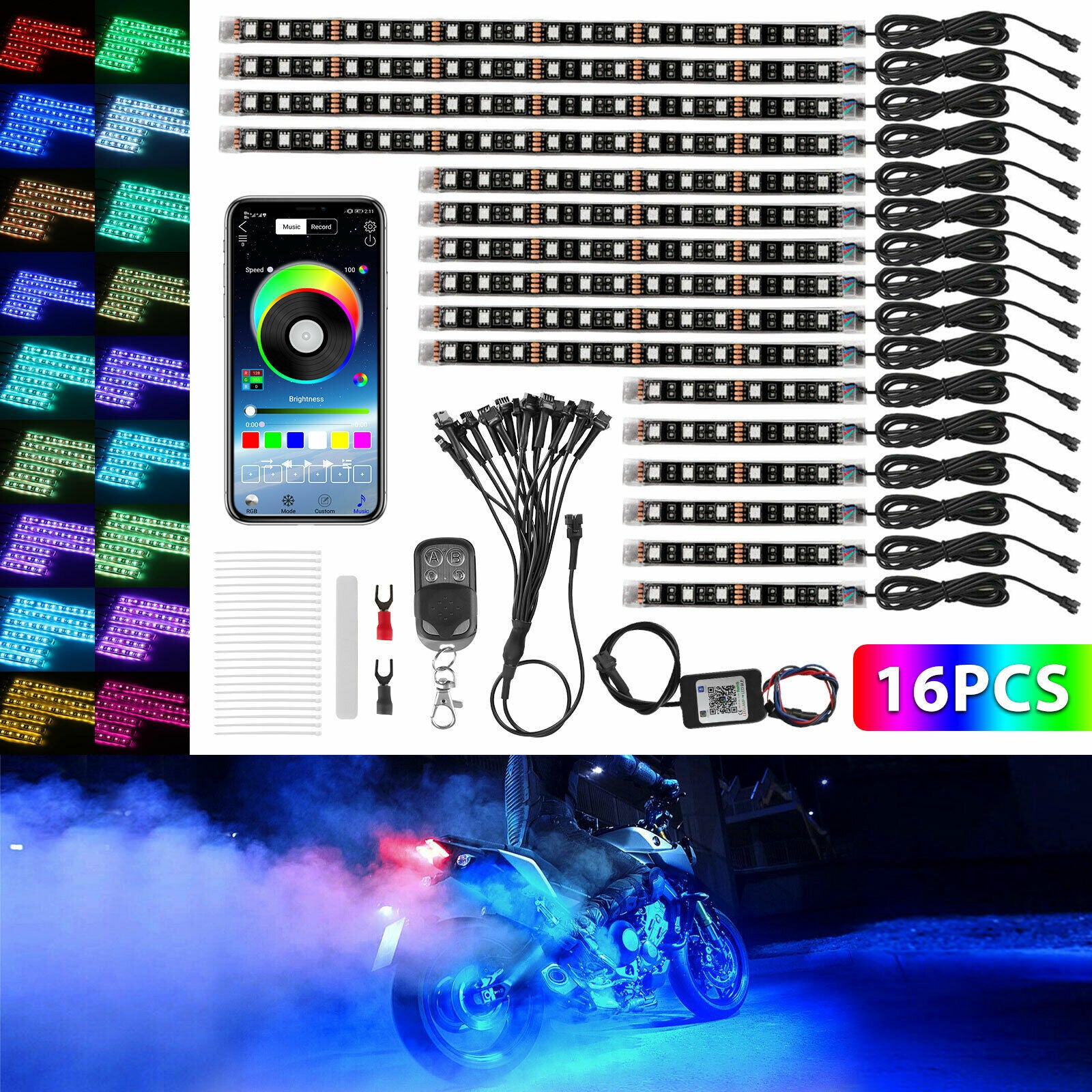 Éclairage ambiant RGB de 7 couleurs avec contrôle d'application moto