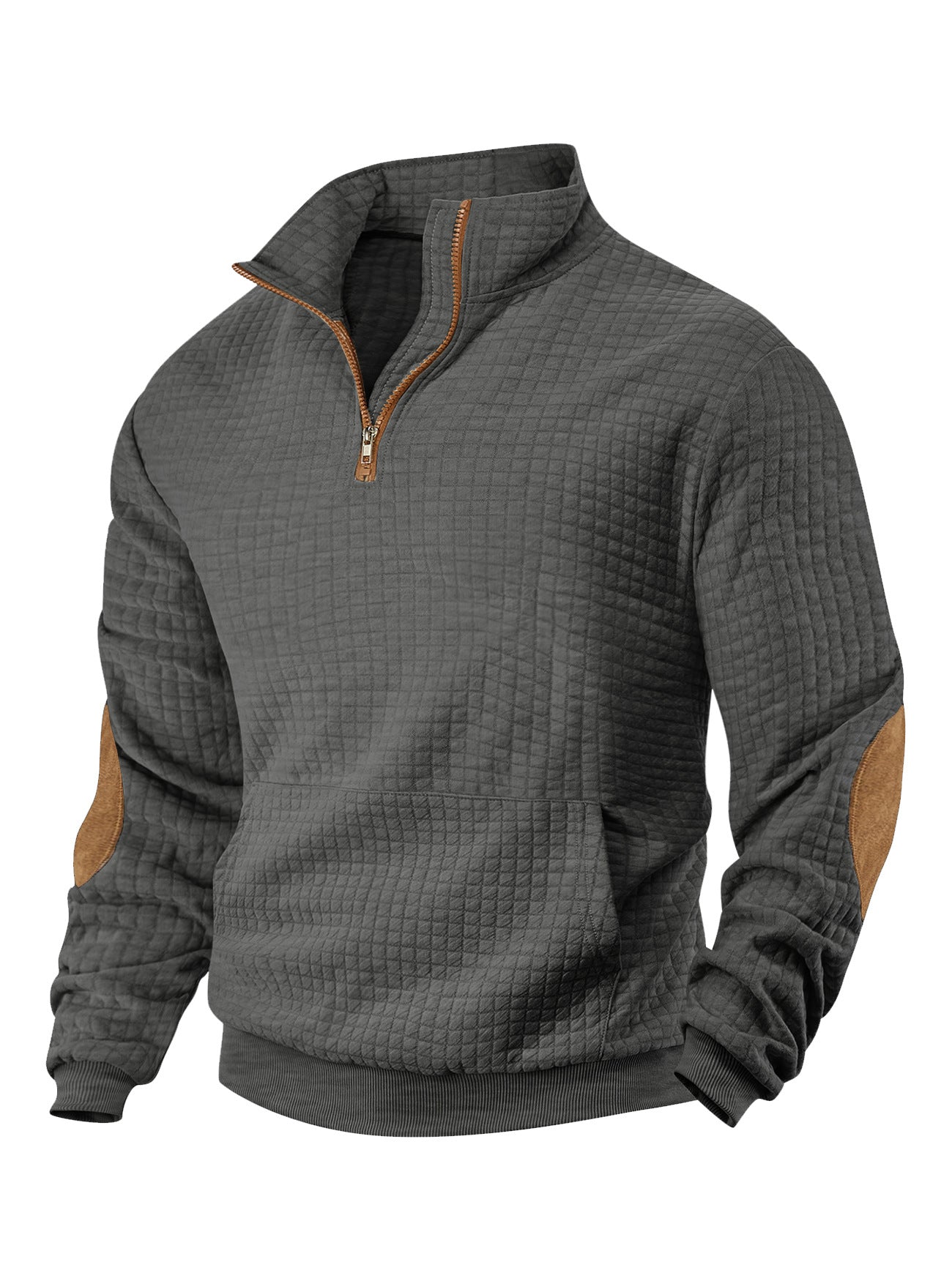 Hoodie casual homme manches longues avec une fermeture éclair et Suede détail