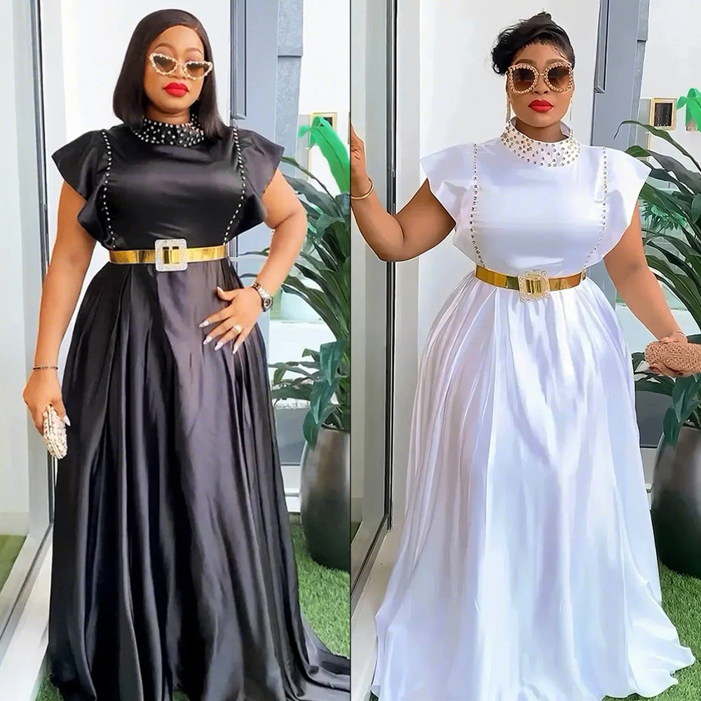 Banquet soirée mode élégant style Strass haute robe de taille
