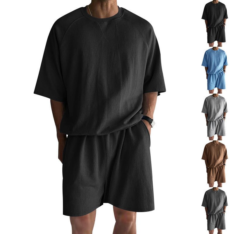 Short de sport à manches courtes Terry Casual ronde hommes
