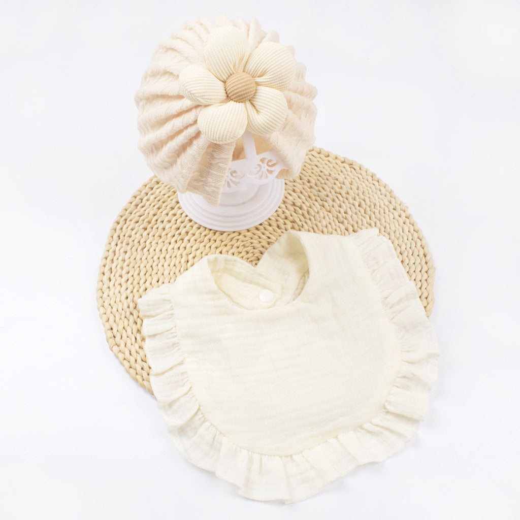 Chapeau de bébé et ensemble de bib nouveau-né - Muslin Drool Bibs avec Frilly Trim Soft Coton Organic Bonnet