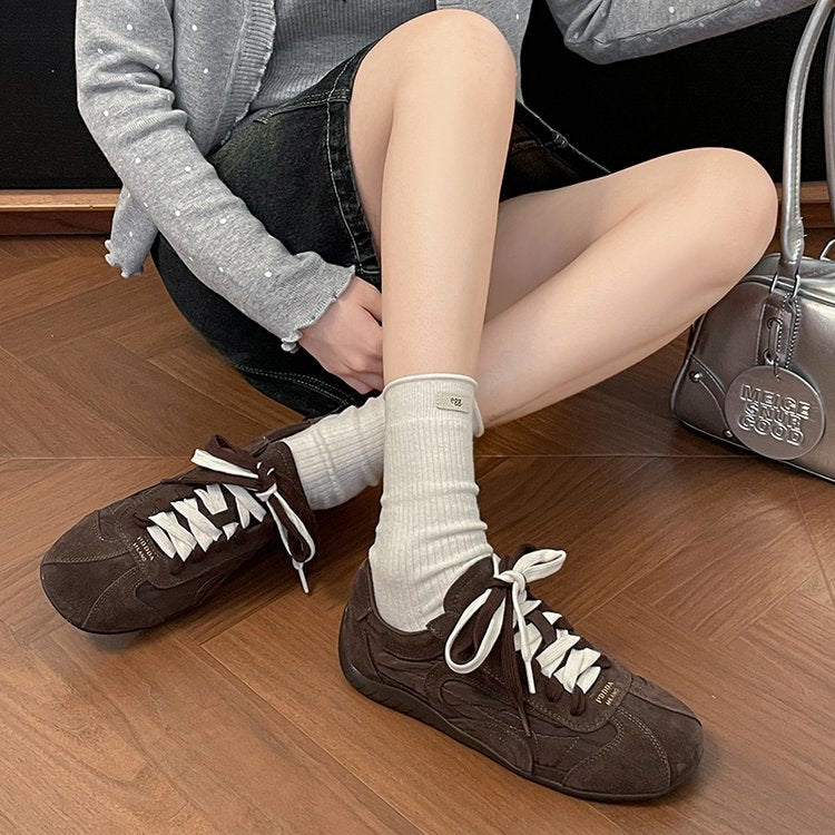 Femmes Retro Suede Allemand Chaussures de formation Lace Up Casual Sneakers Polyvalent Confortable Wo