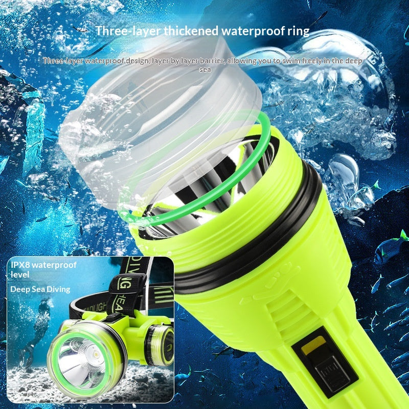 Plongée Forte Lumière Fixe Focus Tête-montée Long Batterie Plongée Tête Lumière de pêche