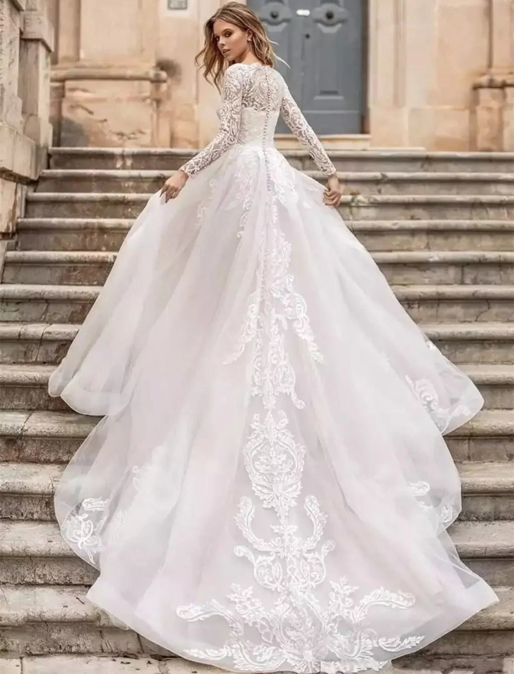 Longue manches Robe de mariée exquise