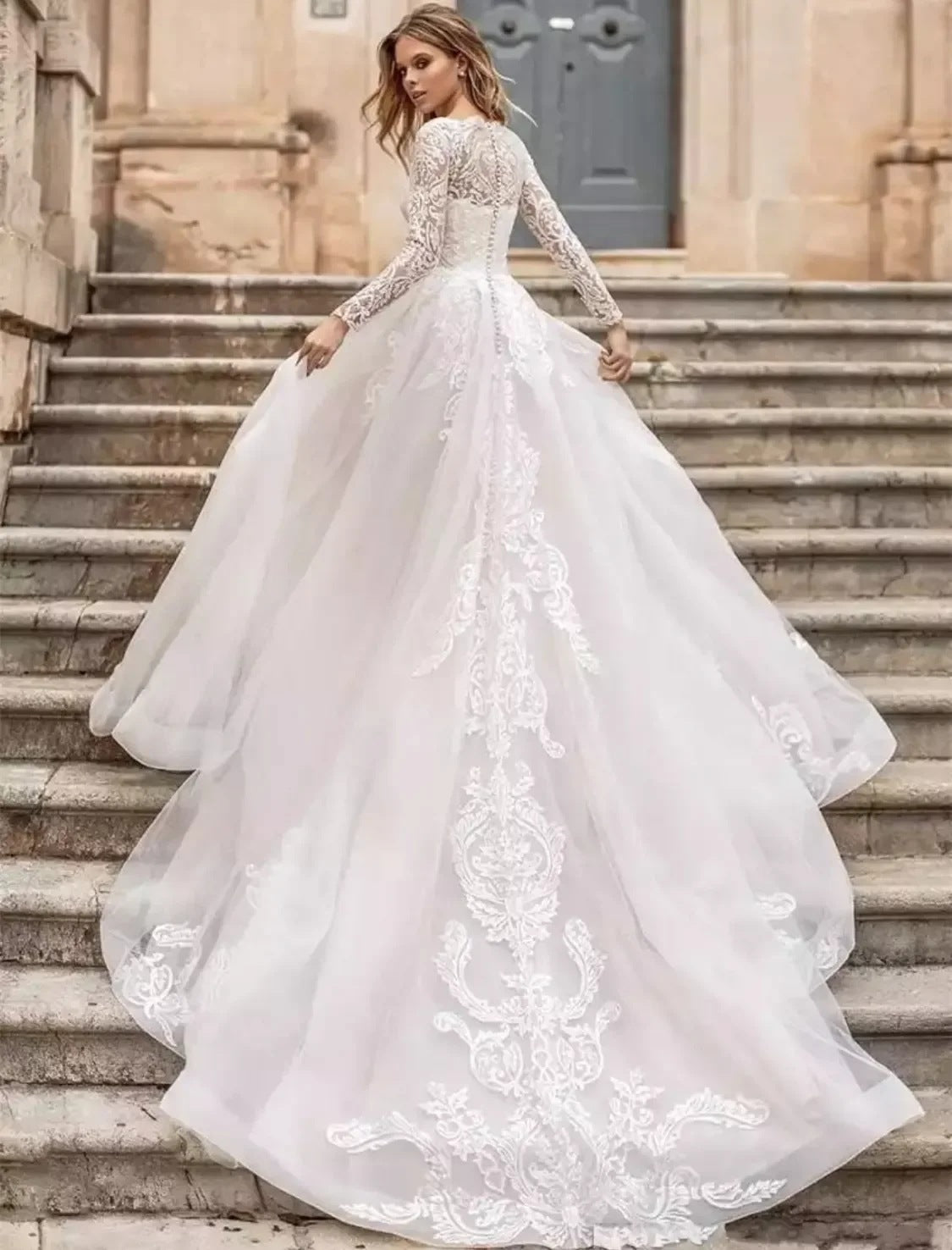 Longue manches Robe de mariée exquise