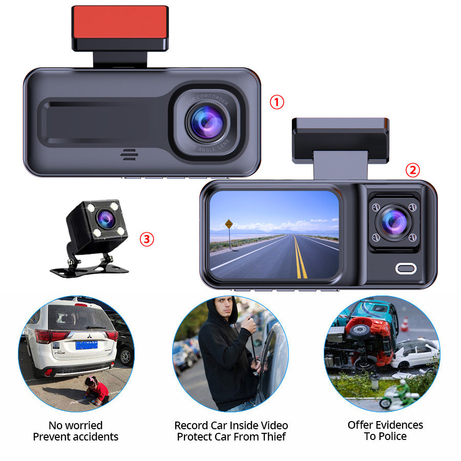 Night Vision Driving Recorder HD 1080 Trois objectifs