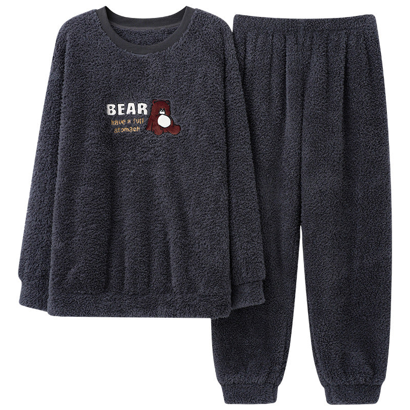 Pyjamas de velours de corail d'hiver hommes thicken thermique pullover rond cou Flannel maison porter