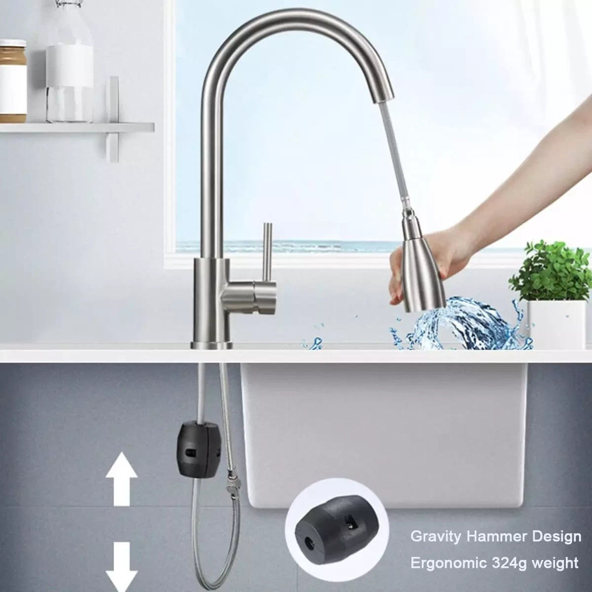 360 Robinets de mélangeur d'évier de cuisine tirer Spout Spray à levier unique moderne Mono Tap