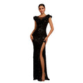 Sequins ronds cou sans manches Slim Fit Slit Gown soirée