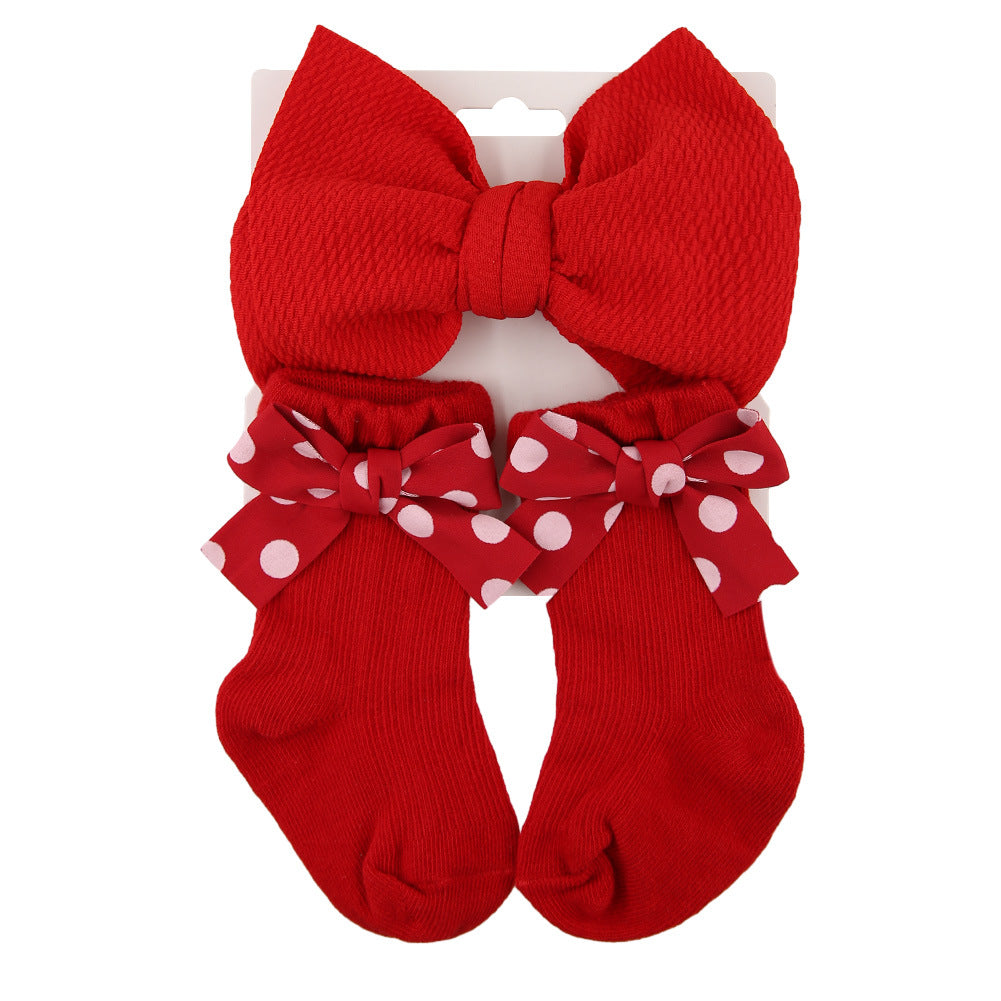 Bande de cheveux bébé Bow Chaussettes costume pour enfants Noël Grandes chaussettes Bow Combinaison