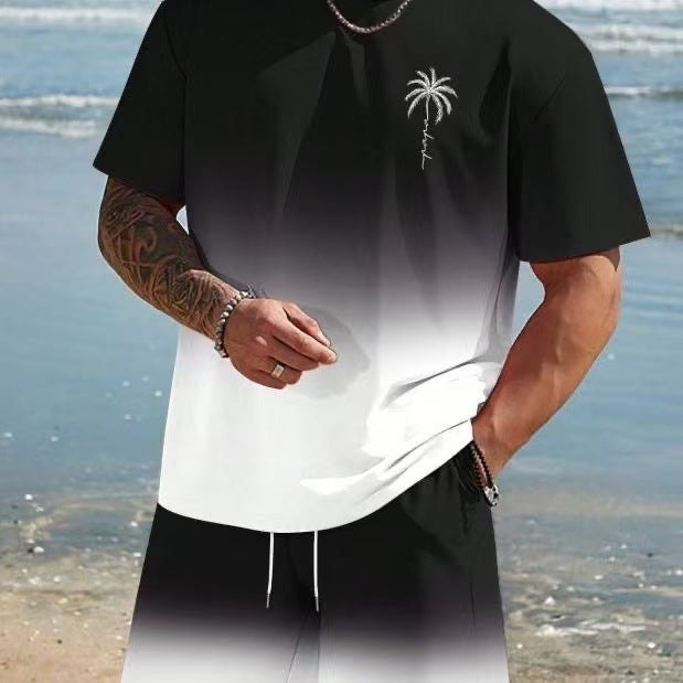 Summer Hot-Selling Gradient Coconut Tree Beach Chic Imprimer Vêtements pour hommes