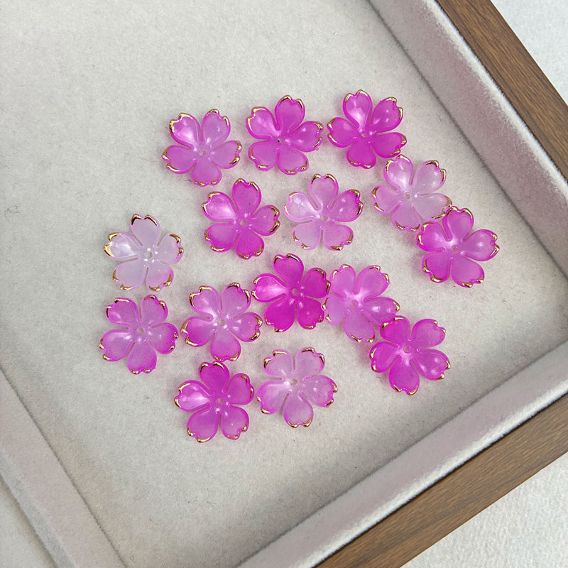 Perles de fleur de cerise en acrylique 5-Petal en forme d'or à deux tons