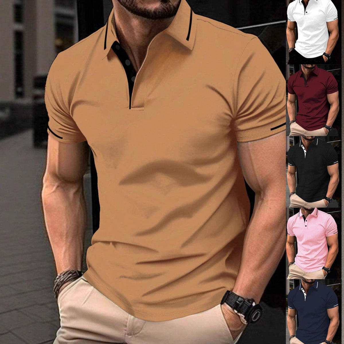 Men's Casual Button-Down Lapel Neck T-Shirt