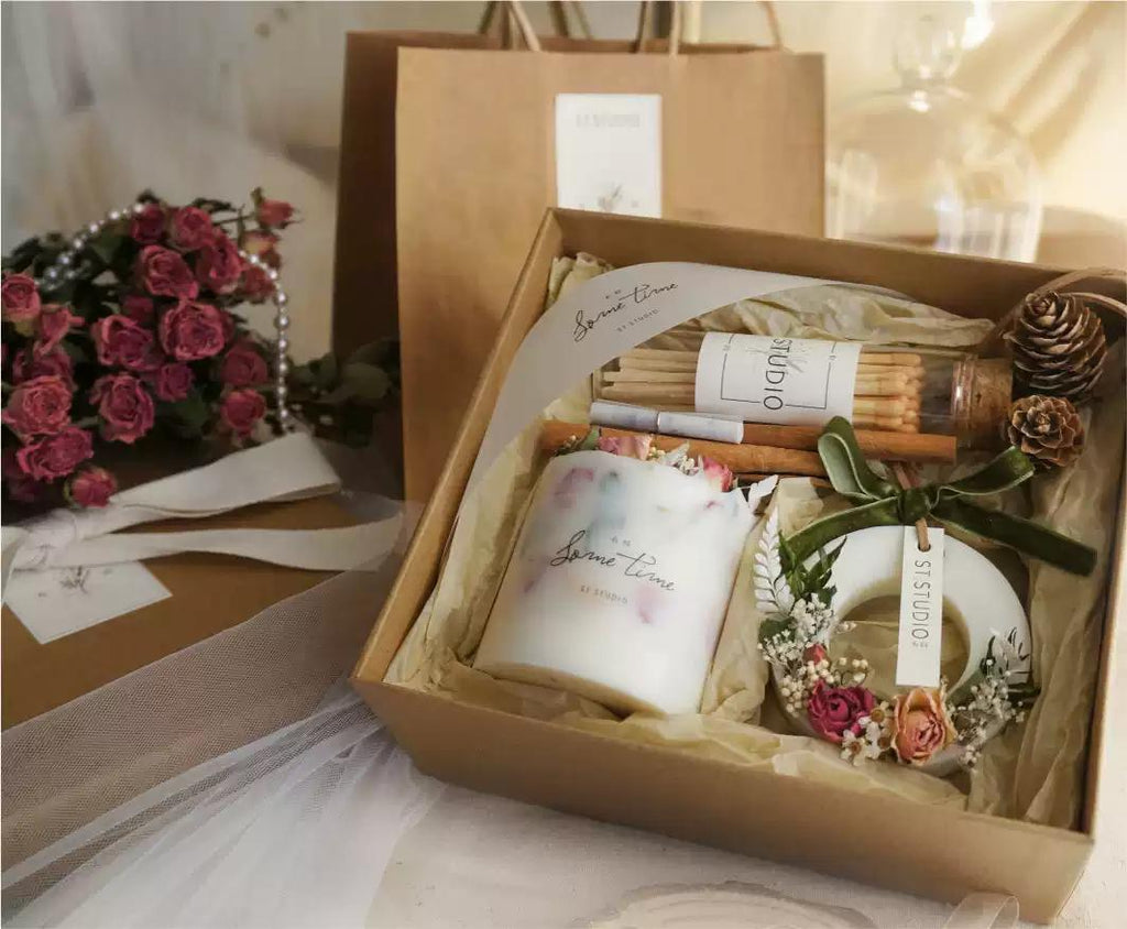 Ornement décoratif Fleur séchée Aromathérapie Set de bougies Boîte cadeau