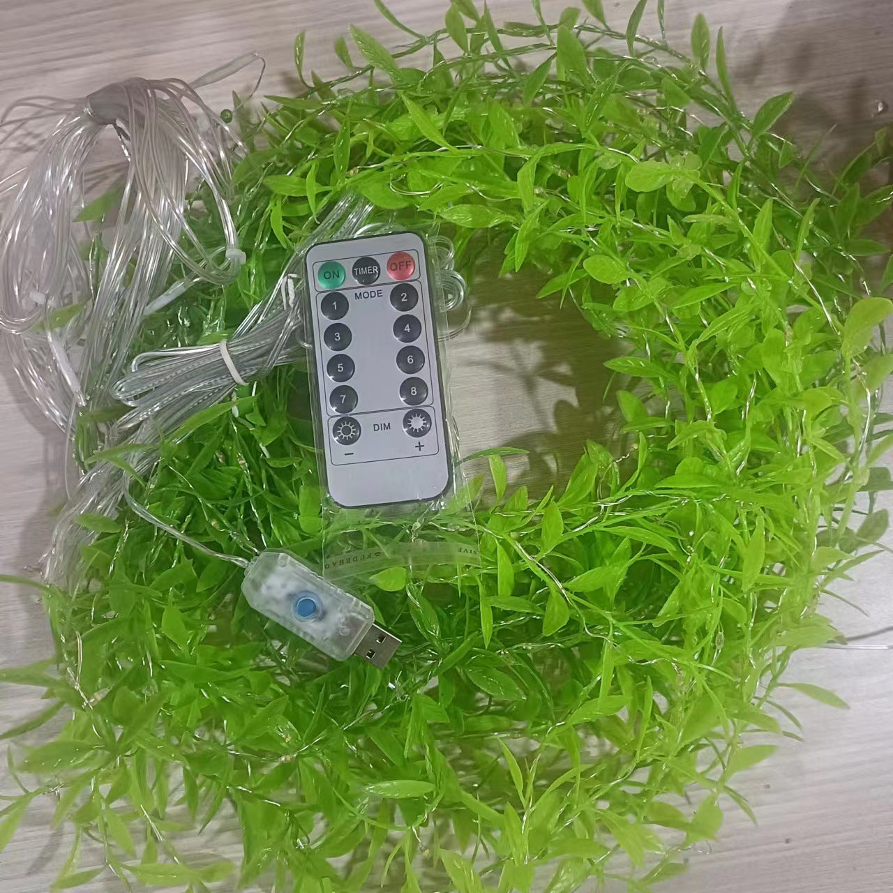 Feuille verte Rattan fil de cuivre rideau lumière