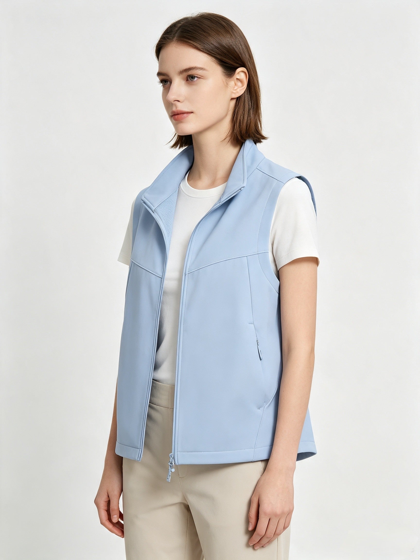 Hommes Femmes Couples Softshell Vest Stand Collar Zip Up Outdoor Sleeveless Jacket Windproof W