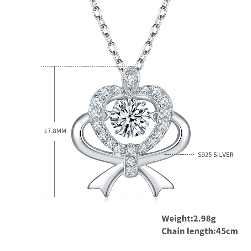 S925 Argent Sterling 0.5ct D Couleur VVS1 Moissanite Coeur Collier pendentif Bow 45cm Platinu