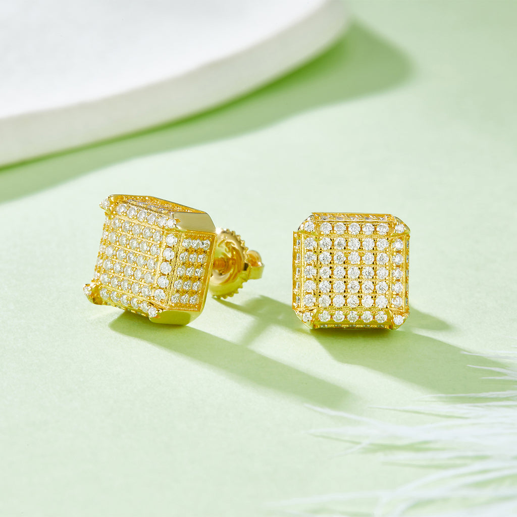 S925 Argent Sterling 218pcs D Couleur VVS1 Moissanite Boucles d'oreilles 3D Cube 2g Vis Hypoall