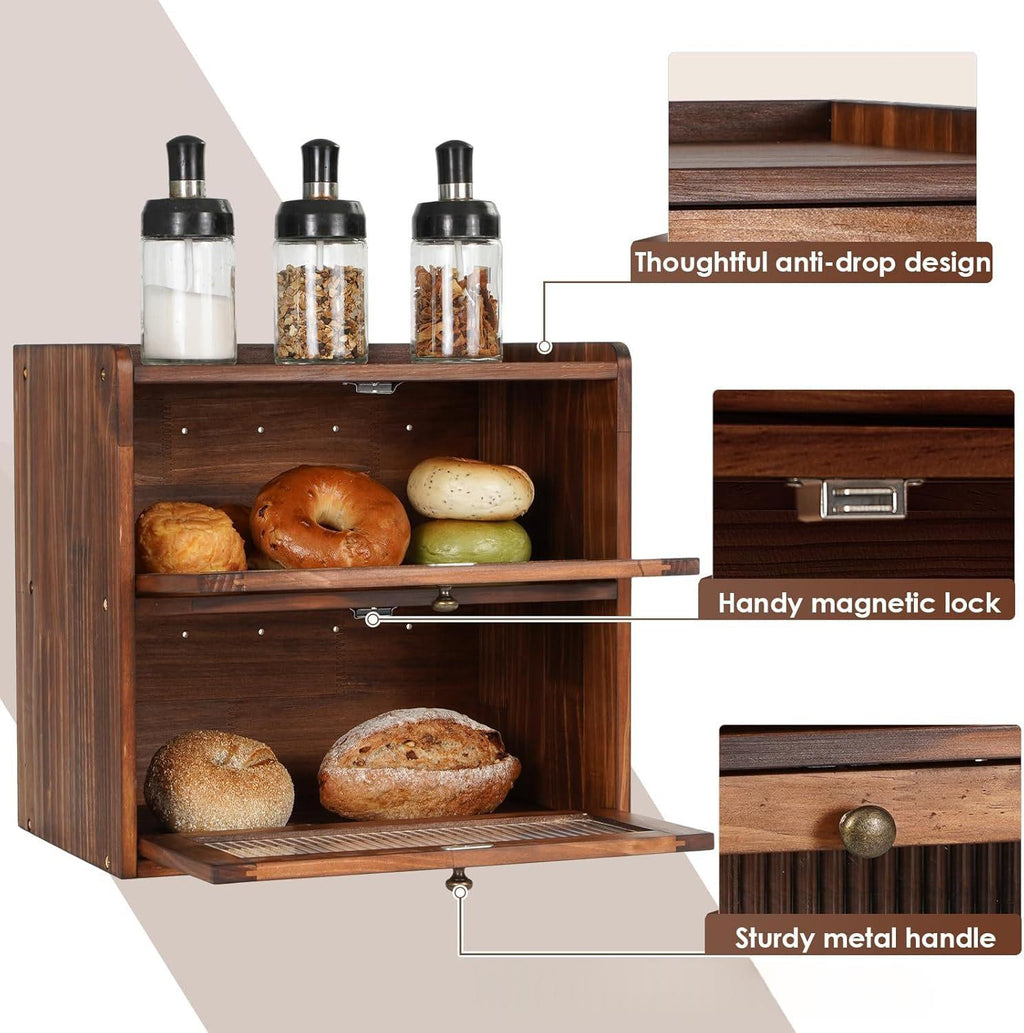 Boîte de coutellerie en bois de pin double couche à pain